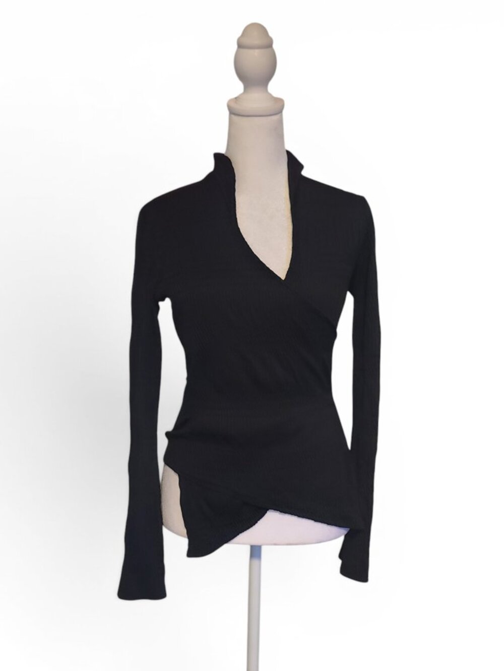 VIntage 90s Y2K Nara Maglie Black Asymmetrical Hem Long Sleeve Blouse Top Goth